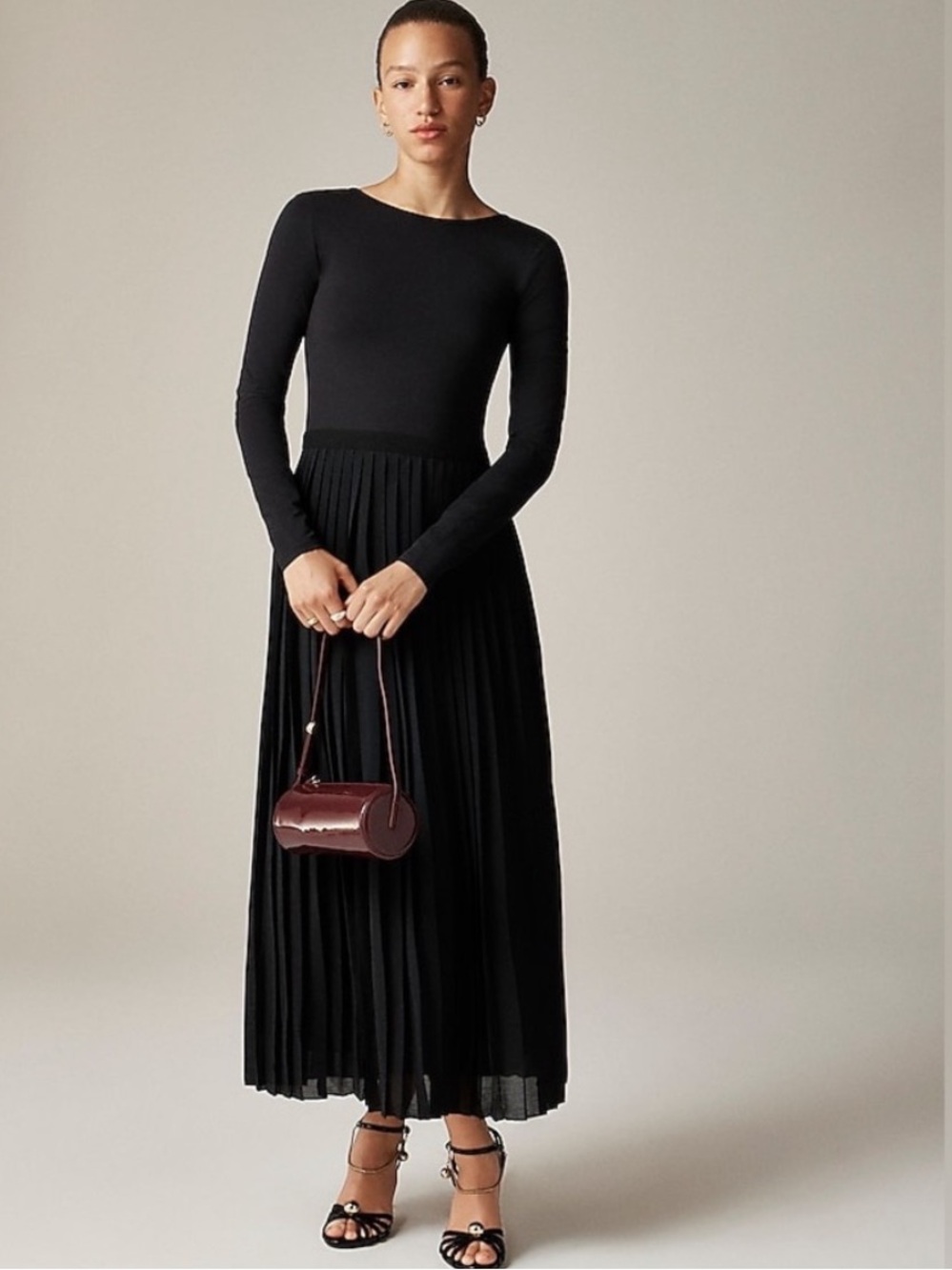 J. Crew Pleated ballet dress in stretch cotton Black CF797 Scoop Back High Neck